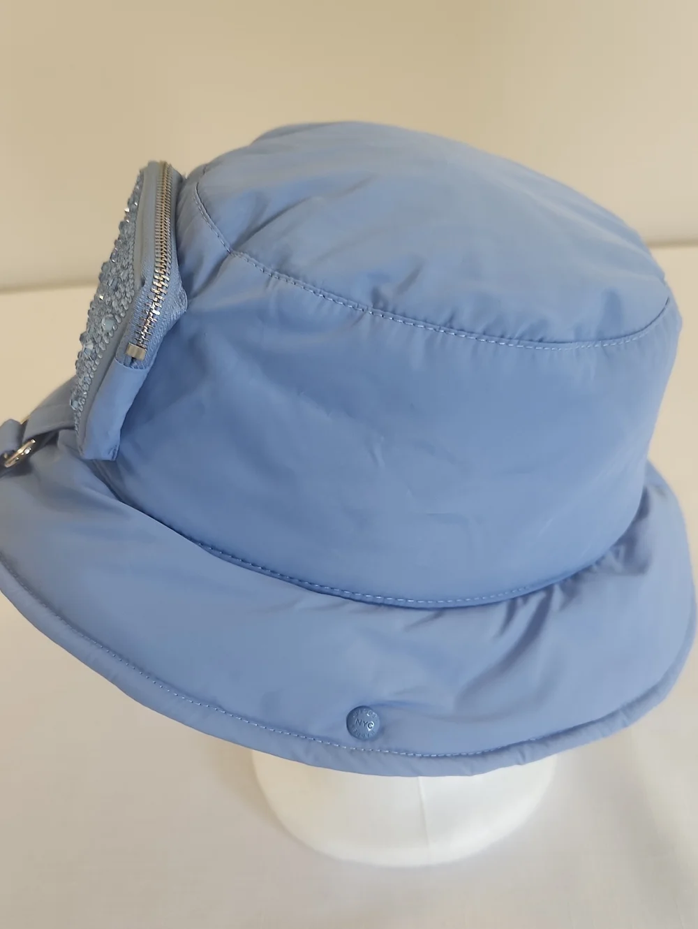 Madden NYC Blue Puffer Bucket Hat Squins Zip Pocket. Size OS